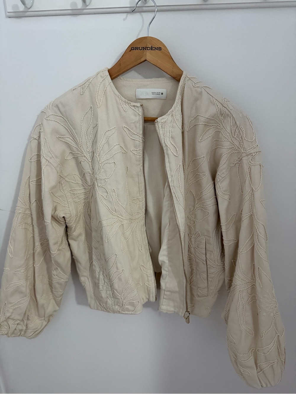 Zara Cream Embroidered Bomber Jacket